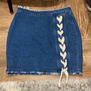 Dark Blue denim lace up skirt from Missguided.